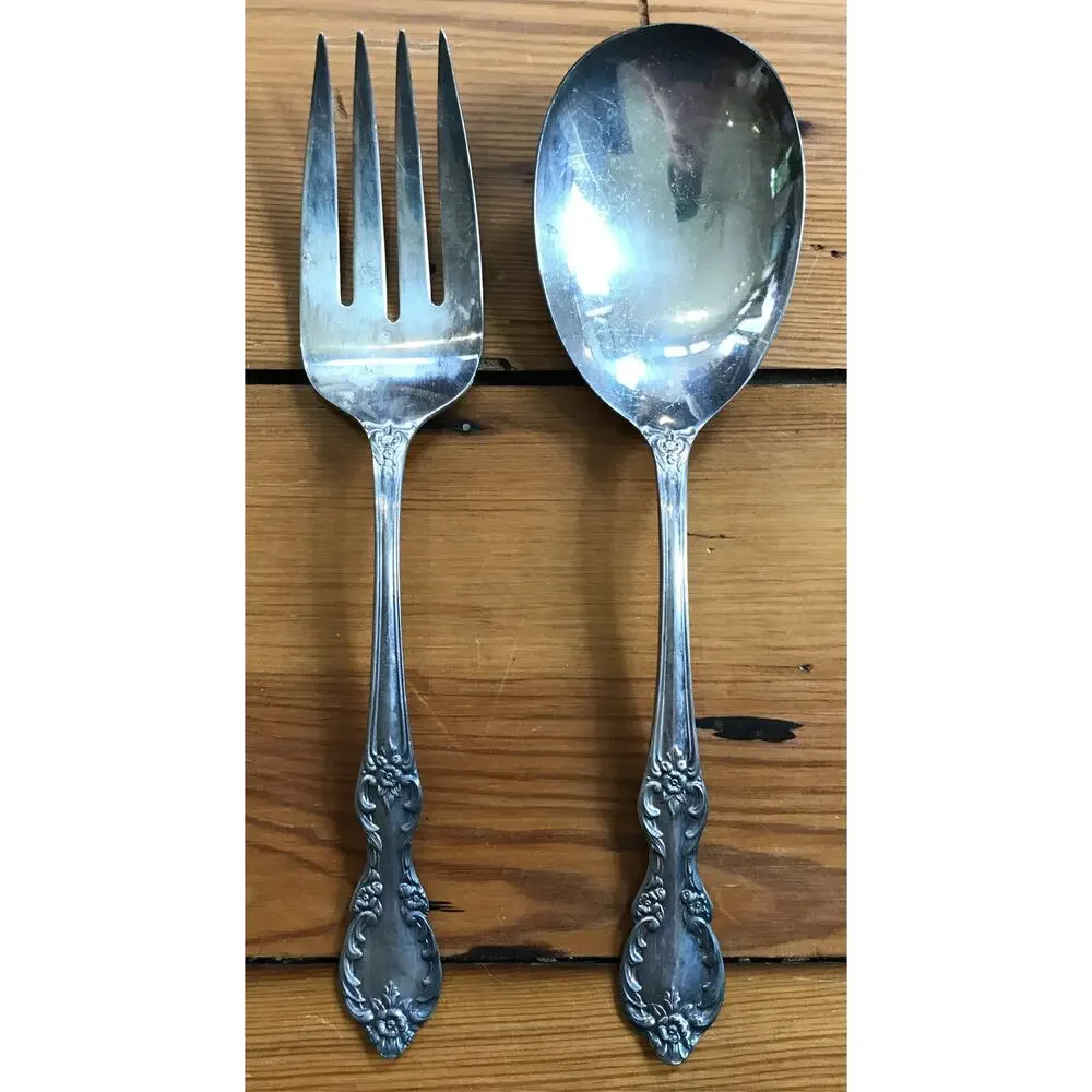 Set Pair Vtg Antique Original Rogers Extra Plate Silverplate Serving Spoon Fork